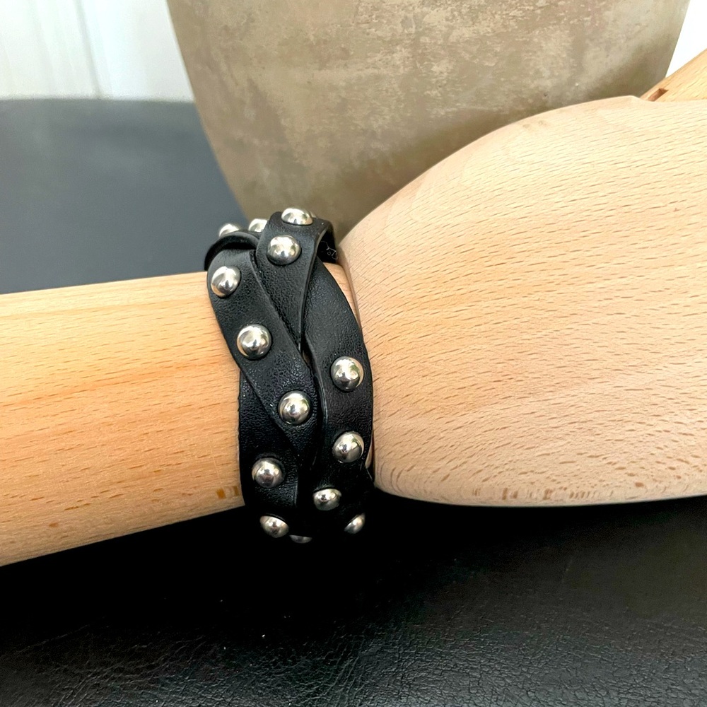 Vintage y2k Woven Braided Twisted Leather Rivet Unisex cuff wristband goth punk